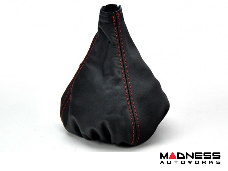 FIAT 500 Gear Shift Boot Black Leather w/ Red Stitching